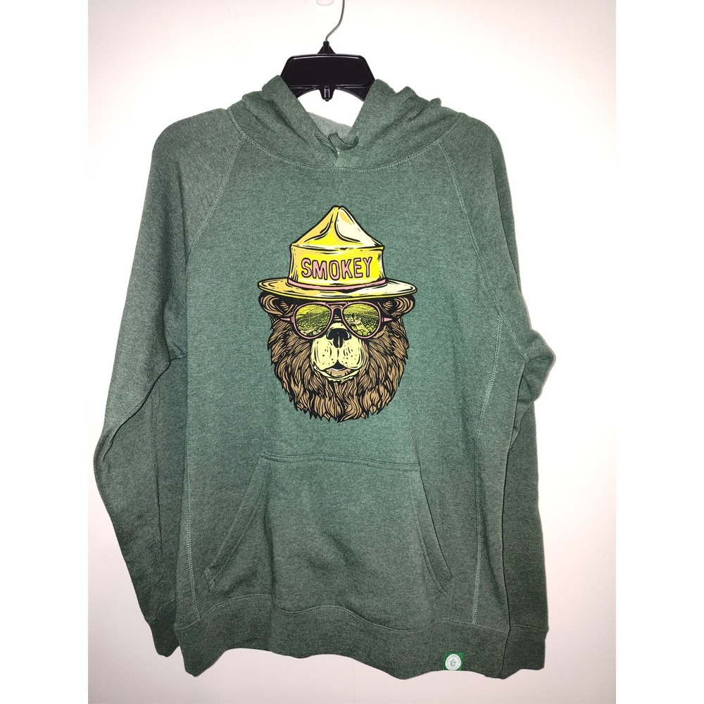 Wild Tribute Smokey the Groovy Bear Moss Green Hoodie Sweatshirt Mens Medium NWT